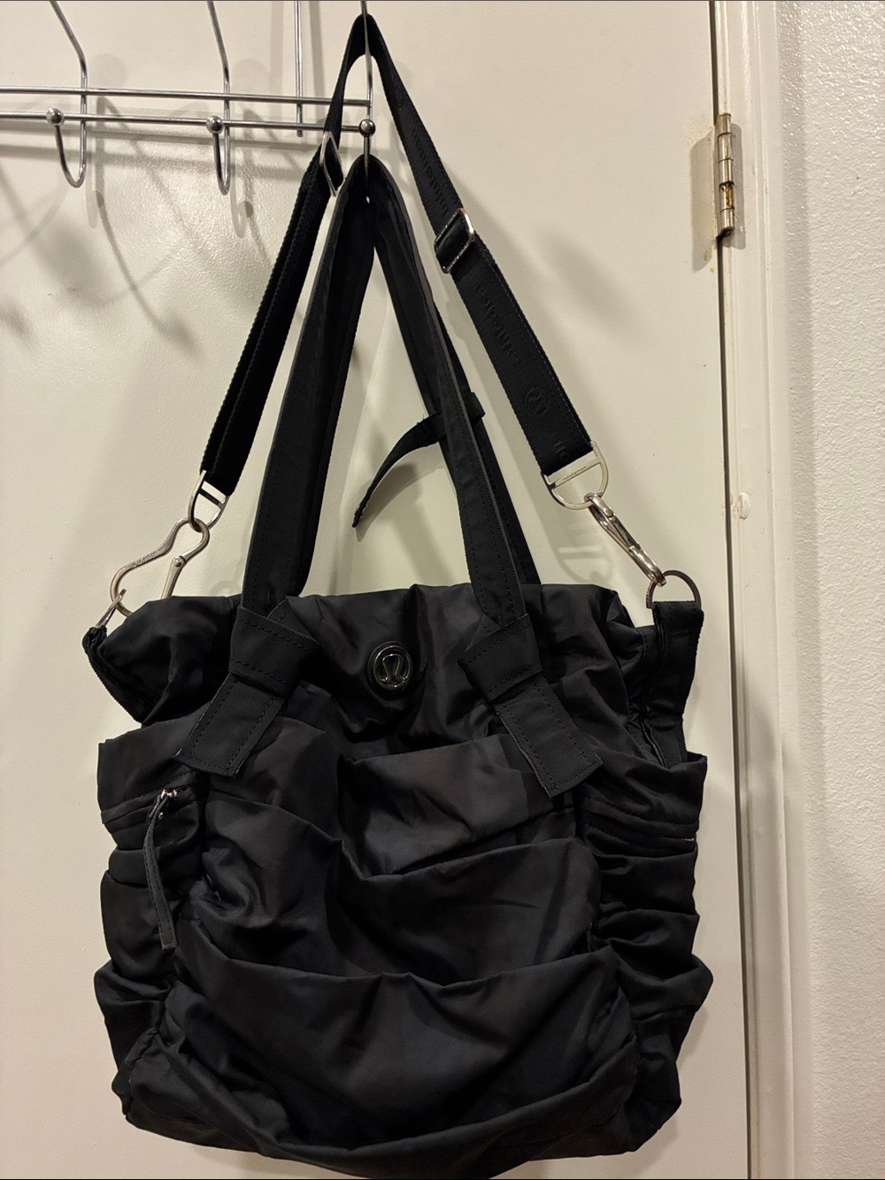 lululemon athletica Black Quilted Nylon Shoulder Tote